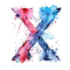 letter X watercolor painting on a white background