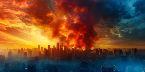 Fototapeta premium Climate change linked to wildfires near urban areas. Concept Wildfires, Climate Change, Urban Areas, Environmental Impact