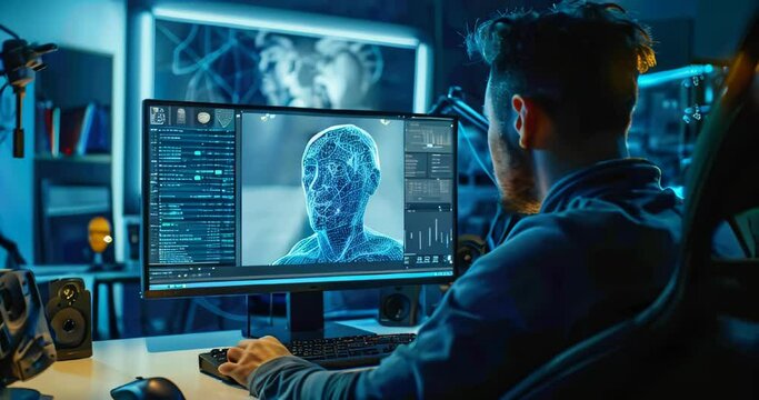 Video editing. Art meets tech on a digital workstation as an animator enhances a 3D model, highlighting software layers in video editing process