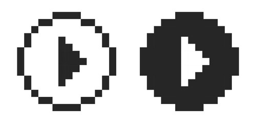 Play 8 bit pixel button minimalist icon. Red play button symbol.