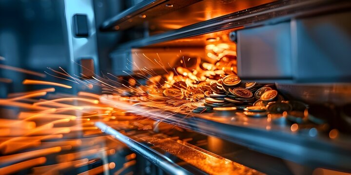 Overflowing Wealth: Money Spilling Out of an Open Safe. Concept Money Spilling Out of a Safe, Overflowing Wealth, Riches Galore, Prosperity Overflow, Endless Cash Stream