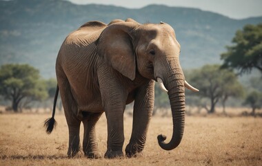 Obraz premium Elephant in grassland under cloudy sky in ecoregion