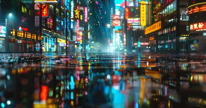 Visionary 3D urban scene, neon-lit cityscape with holographic ads, reflecting on rain-soaked streets for an immersive experience. 3d backgrounds