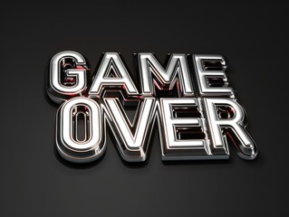 game over, 3d logo chrome texture, black background