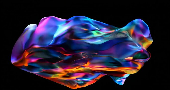 Dynamic iridescent forms, 3D shapes seamlessly merge in a spectrum of colors on a dark canvas, conveying a captivating illusion of dimension and motion. Abstract 3d background