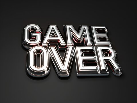 game over, 3d logo chrome texture, black background