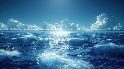 Fototapeta premium ocean with clear blue waters, under the bright sun and blue sky