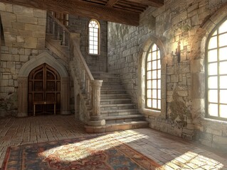 Fototapeta premium entrance hall inside a medieval castle