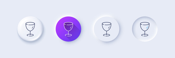 Glass line icon. Neumorphic, Purple gradient, 3d pin buttons. Tableware wineglass sign. Drink crockery kitchenware symbol. Line icons. Neumorphic buttons with outline signs. Vector