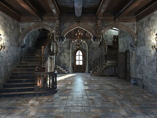 Fototapeta premium entrance hall inside a medieval castle