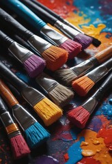 Fototapeta premium Artistic brushes displayed in front of a vibrant painting