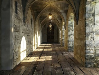 Fototapeta premium hallway inside a medieval castle
