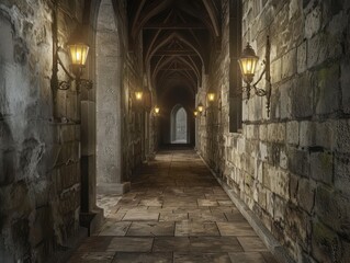 Fototapeta premium hallway inside a medieval castle