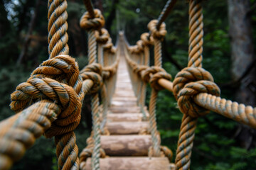 Fototapeta premium A rope bridge with a rope hanging down