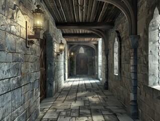 Obraz premium hallway inside a medieval castle