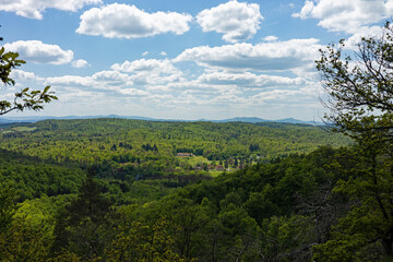 view from Hirschstein viewpoint near Eisenach in the western Thuringian Forest to Wilhelmsthal and the Rhön mountains