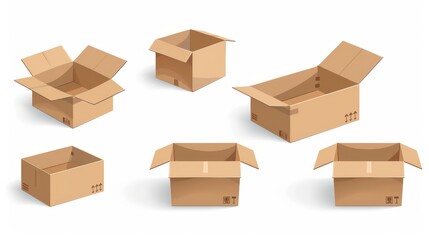 3d cardboard box, different angles, white background