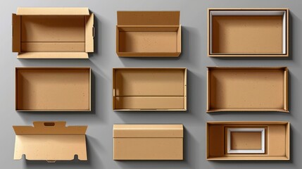 3d cardboard box, different angles, white background