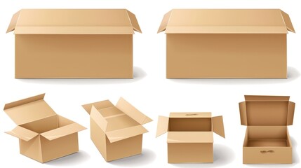 3d cardboard box, different angles, white background