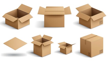 3d cardboard box, different angles, white background