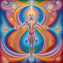 Fototapeta premium Hypnagogic image, hypnagogic spiritual symbol, style, abstract illustration, surreal illustration, spiritual practice, hypnosis, relaxation, sleep,