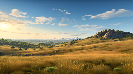 A large, empty field with a mountain in the background