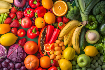 Inviting Rainbow Display of Fruits & Vegetables Showcasing Their Health Benefits