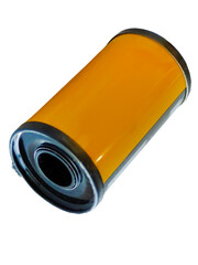 Realistic vintage 35 mm. camera photo film roll cartridge container isolated cutout on transparent...