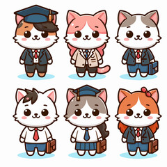 vector set of cute cartoon student animals
