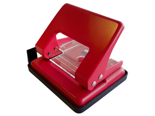 Stationery paper hole puncher in red color, office equipment, school or home supply, isolated...