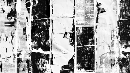 Fototapeta premium Monochrome Collage of Torn Newspaper