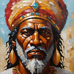 Moorish Chief portrait - imitation Palette knife, impasto, oil painting