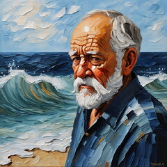 Old Man and sea portrait - imitation Palette knife, impasto, oil painting