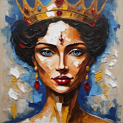 Queen portrait - imitation Palette knife, impasto, oil painting