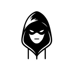 Mysterious Hooded Hacker in Black and White – Vector Illustration on Cybersecurity, Anonymity, and Digital Safety