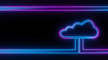 Cloud computing neon icon loop animation background