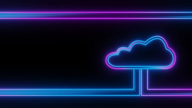 Cloud computing neon icon loop animation background