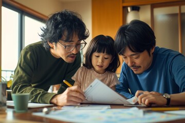 Family Consulting with Home Insurance Agent Expressing Concern and Relief