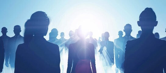 business people and women future technology silhouettes in blue suits standing together, future technology