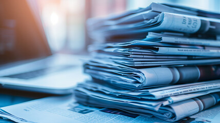 Stack of Newspapers on Laptop