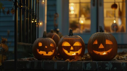 Fototapeta premium Trio of Carved Pumpkins