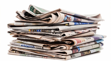 Stack of Newspapers on White Background