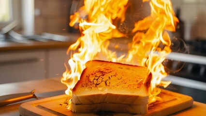Toaster caught fire due to mishandling causing a short circuit. Concept Kitchen Fire, Appliance Safety, Electrical Hazards, Home Safety, Fire Prevention