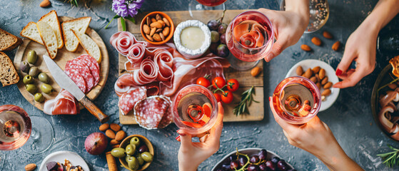 Mid-summer picnic with wine and snacks