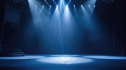 Modern dance stage light background with spotlight for modern dance production stage. Empty stage with dynamic color washes.