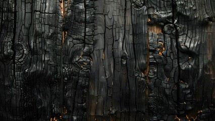 Obraz premium Charred wood texture ideal for displaying grilled food with copy space. Concept Charred Wood Texture, Grilled Food Display, Copy Space, Food Photography