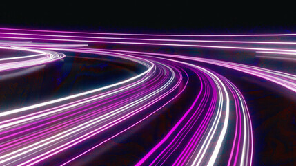 Purple Neon Trails in Abstract Curved Lines