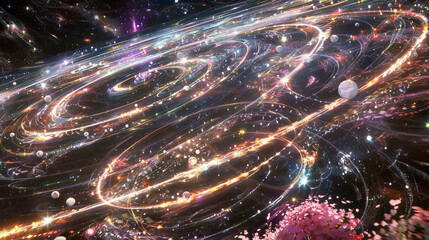 Galactic Swirls with Planets and Glittering Stardust