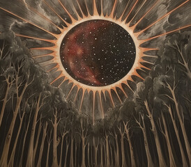 Artistic Representation of Cosmic Portal in Forest