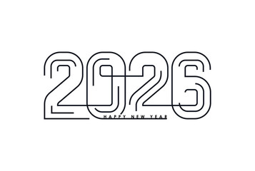 Happy New 2025 Year typography logo design. The vector flat design of the rooms is made with thin lines. Minimalist illustration of dynamic geometry shapes style black numbers 2025.